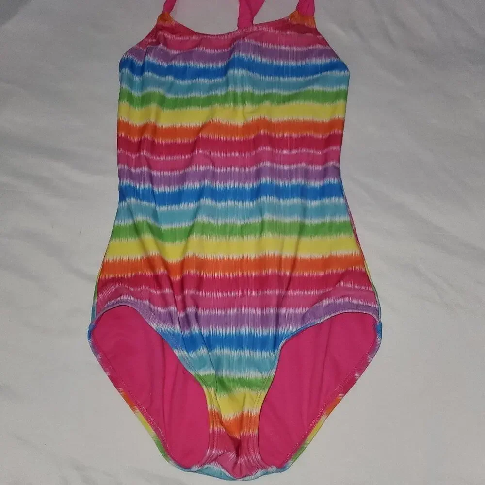 Girls Rainbow Tie Dye  Rainbox Swimsuit 10/12